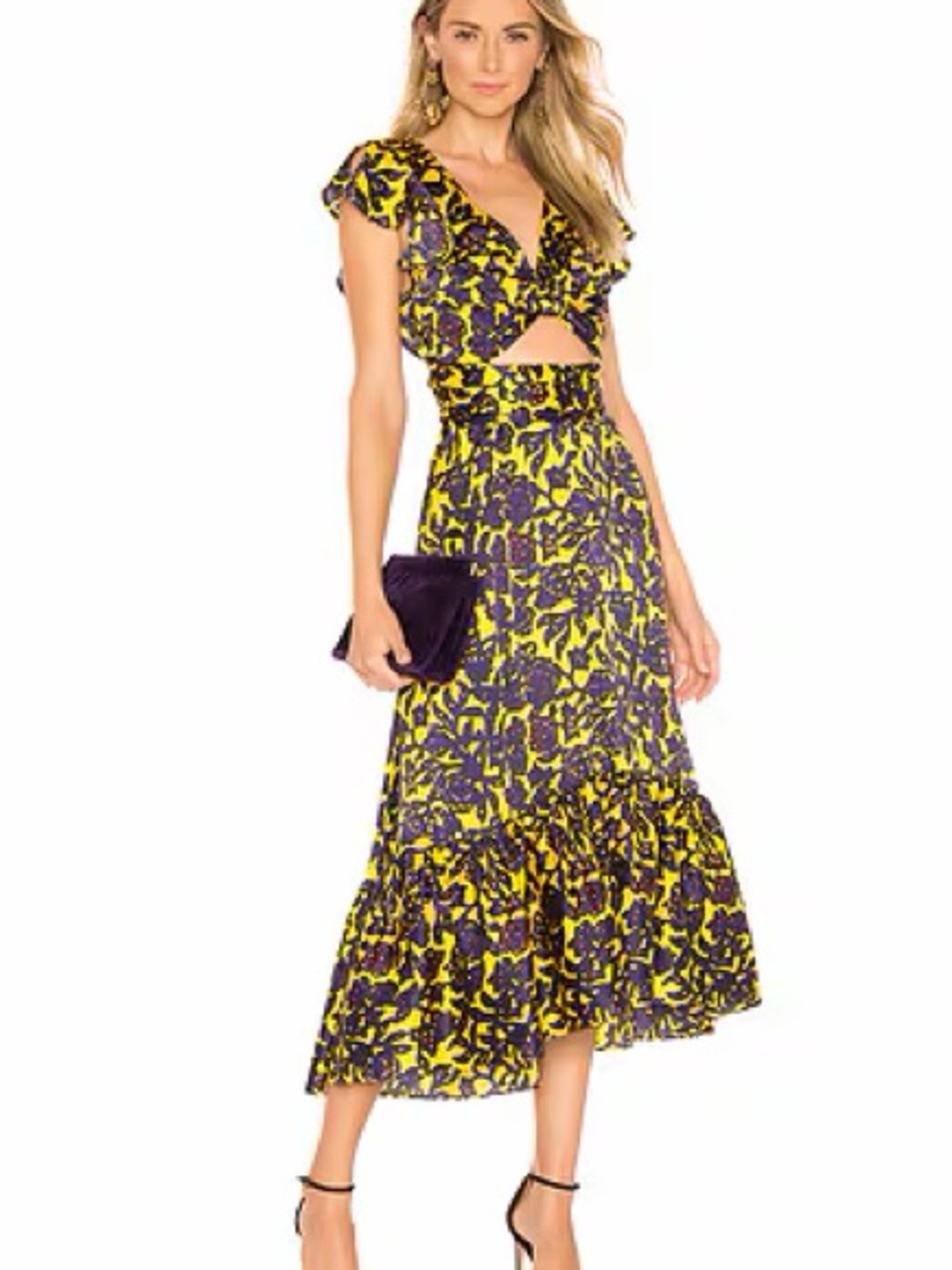 ALC Cutout Maxi Dress in Yellow and Purple silk from Revolve 4